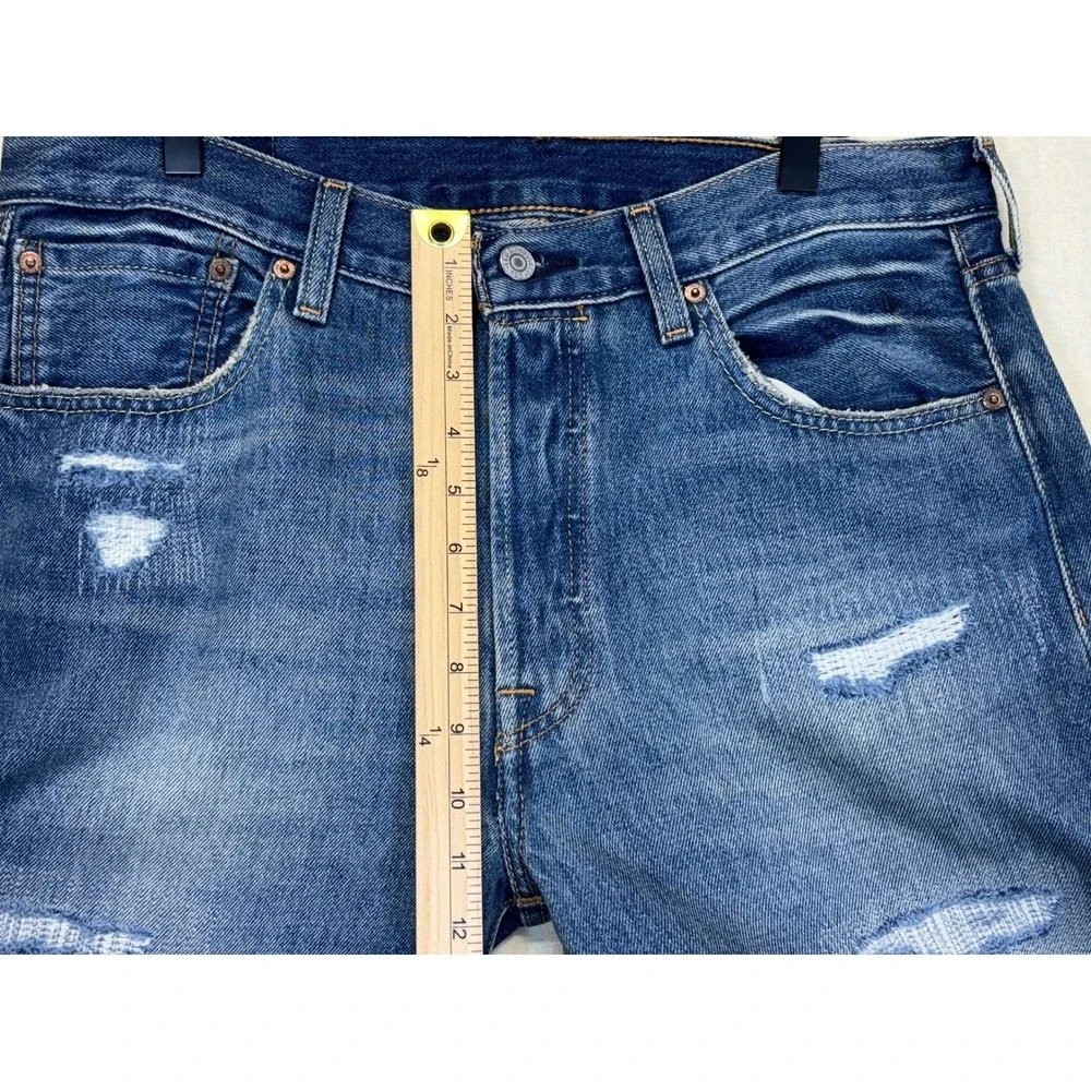 Levis 501 150th Anniversary Mens Distressed Straight Leg Jeans Blue W34 L38